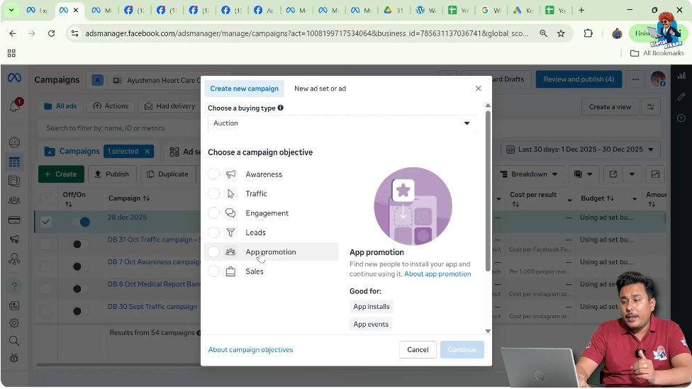 App promotion objective option in Meta Ads Manager