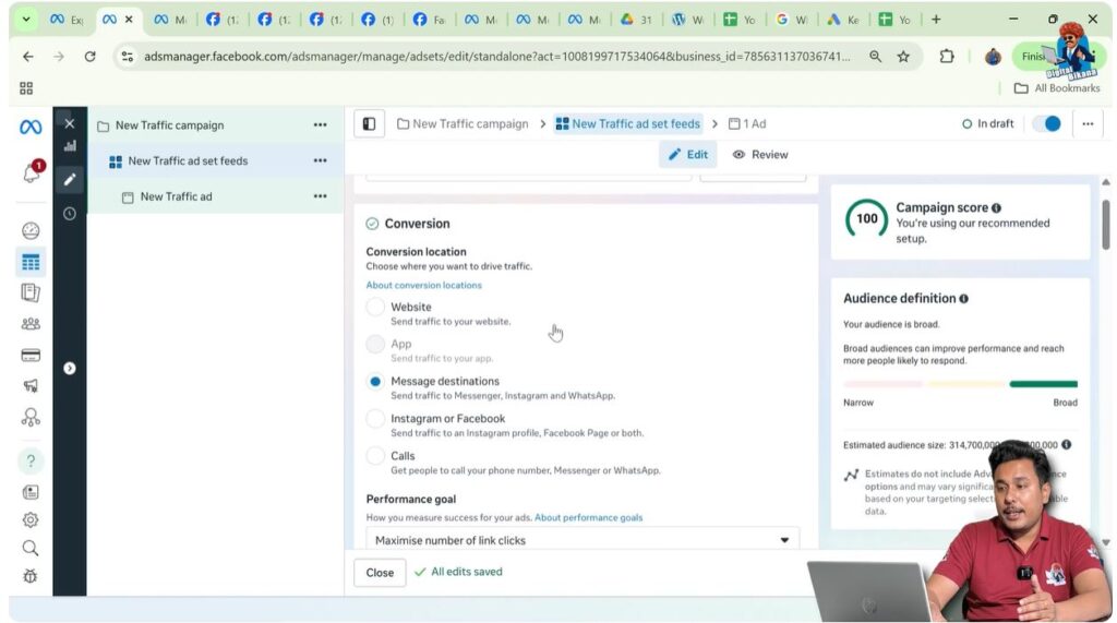 Conversion location selection inside Meta ad set settings