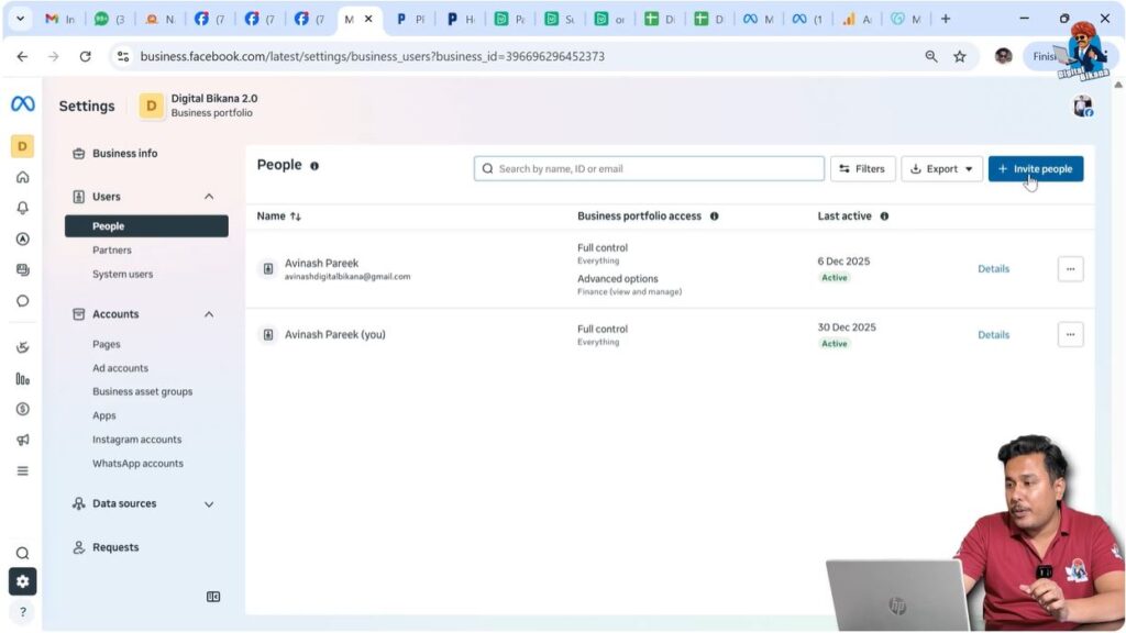 Inviting a person by email to give Facebook ad account access