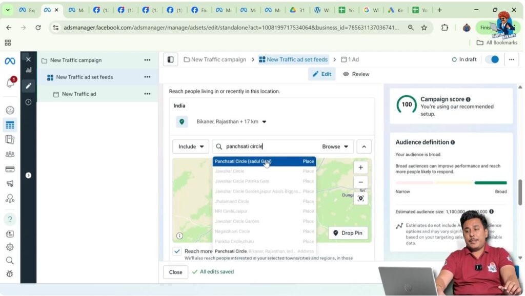 Place-level targeting with small radius in Meta ad set