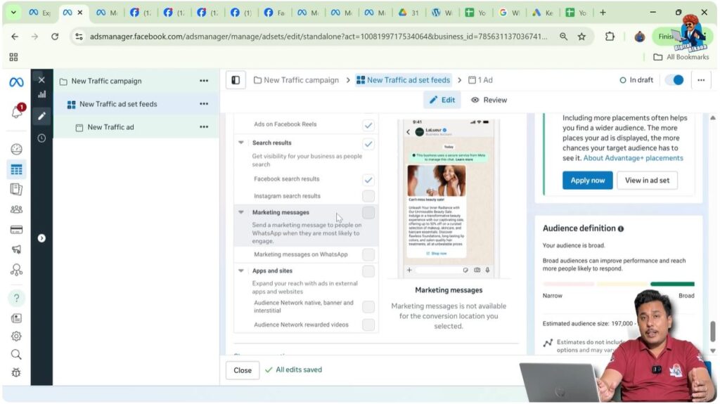 Marketing messages and external apps sites placements in Meta ads