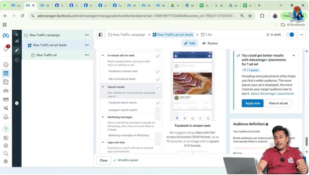 Search results placement option in Meta ad set