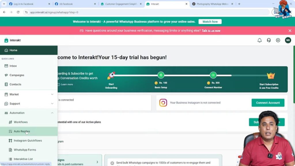 Clicking Auto Reply option inside Automation in Interakt
