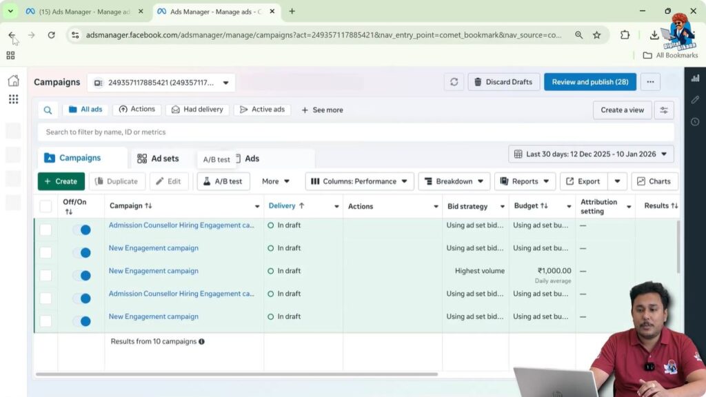 Facebook Ads Manager dashboard opened successfully
