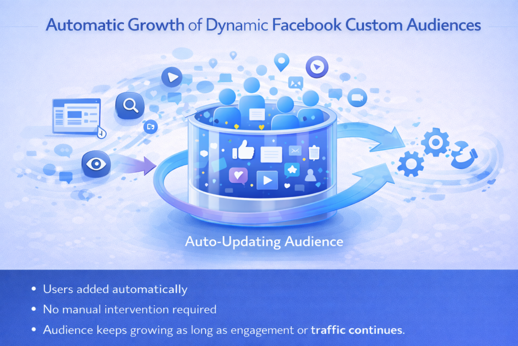 Dynamic custom audience automatically adding new users from engagement and website activity