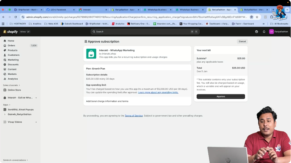Approve Interakt WhatsApp Business API subscription through Shopify billing system