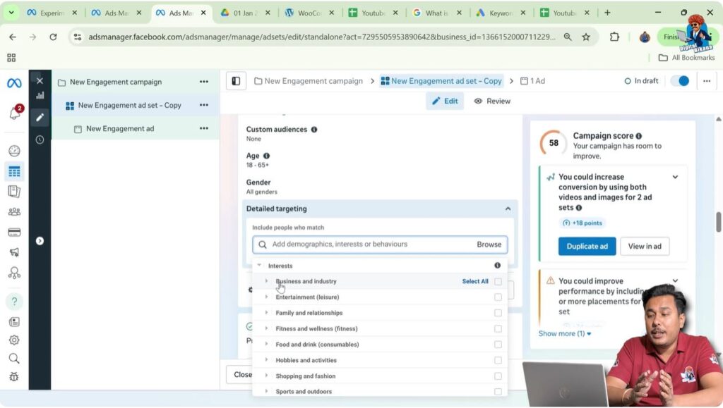 Business and industry interest targeting options in Meta Ads Manager