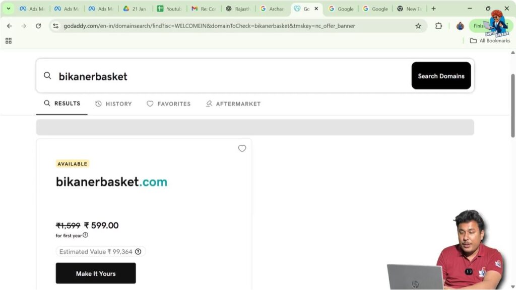 Searching domain name availability on domain registrar platform
