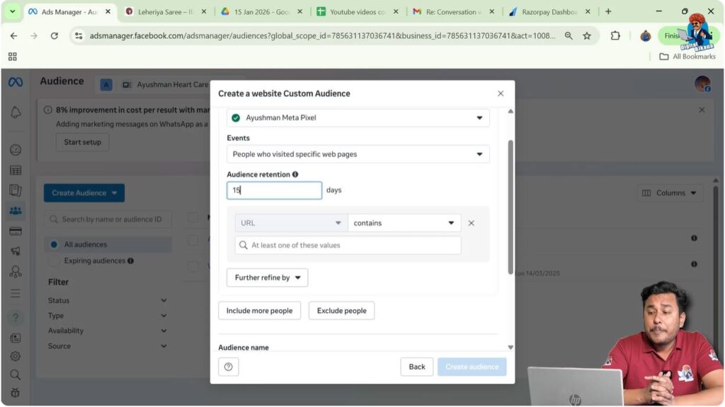 Choose audience retention days to decide how long users stay in website visitor custom audience