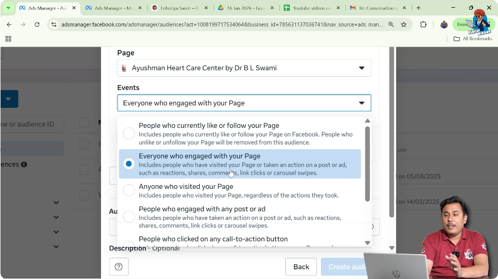 Selecting people who engaged with your page event in Facebook custom audience setup