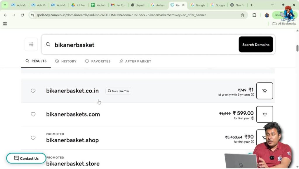 Comparing .com .in and other domain extensions before purchase