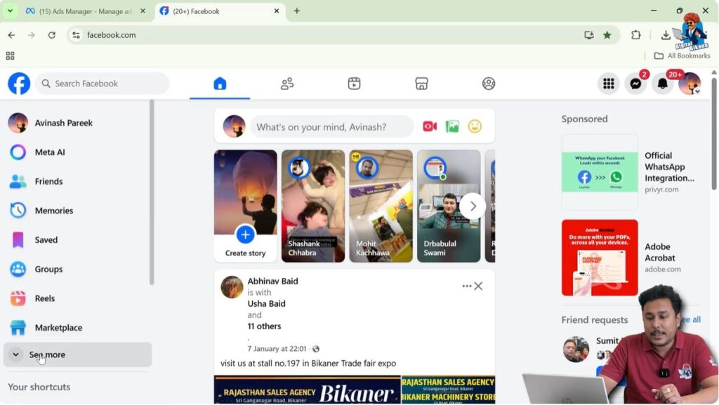 Clicking See More option in Facebook left sidebar