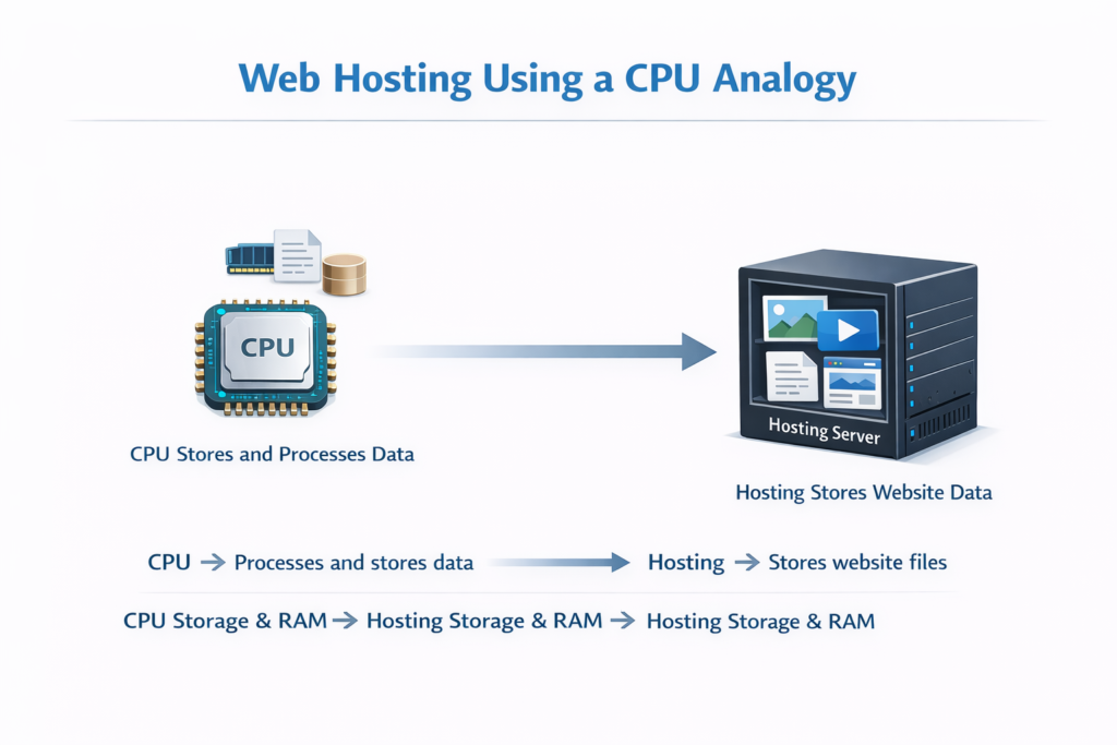 CPU storage and hosting server comparison for understanding hosting concept