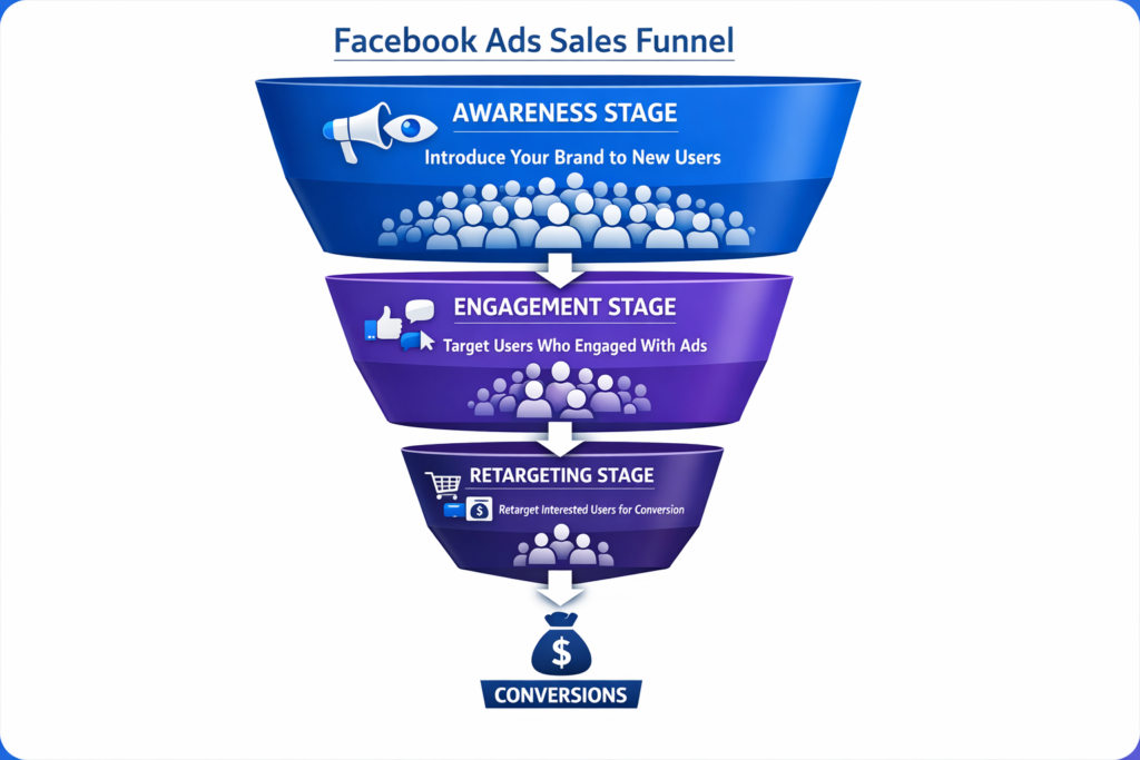 Design Facebook ads sales funnel from awareness to retargeting for higher conversions