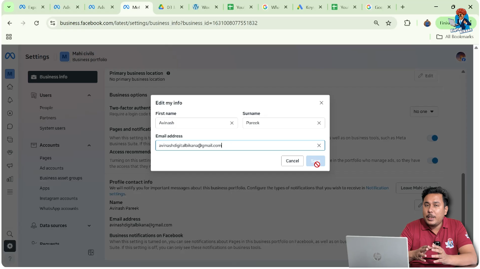 Editing the Email Address