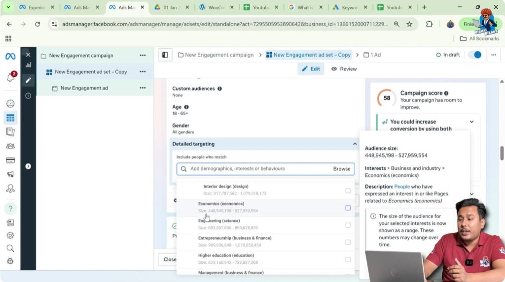 Education economics and professional interest targeting in Meta Ads Manager