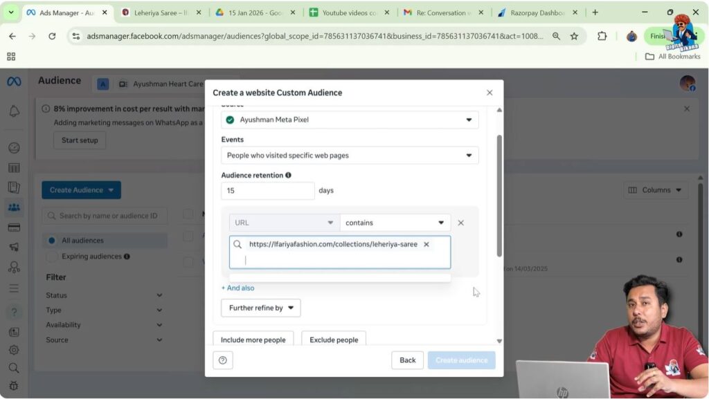 Enter specific product or category page URL to build targeted website visitor audience
