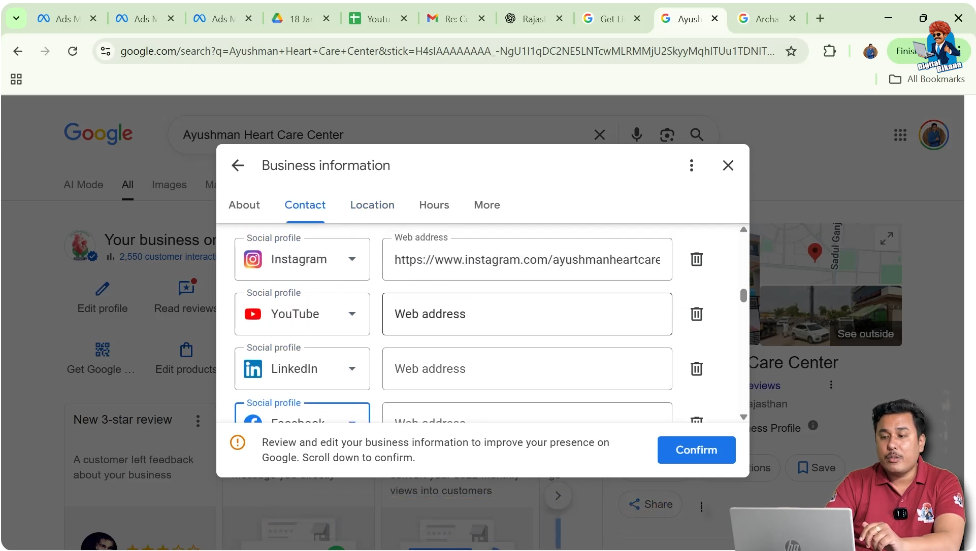 Entering correct social media profile URL in Google My Business listing