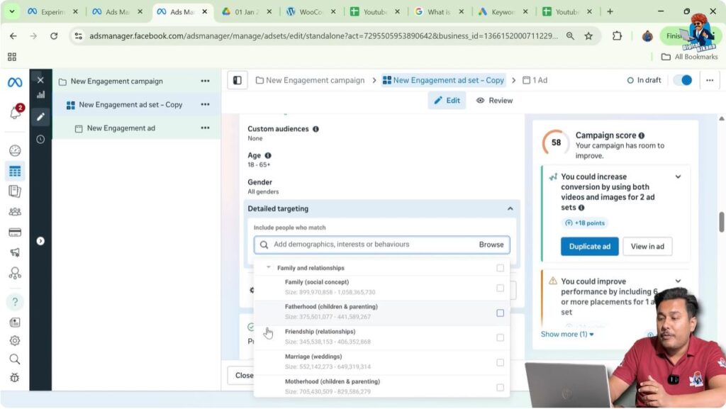 Family parenting fitness and wellness interest targeting in Meta Ads Manager