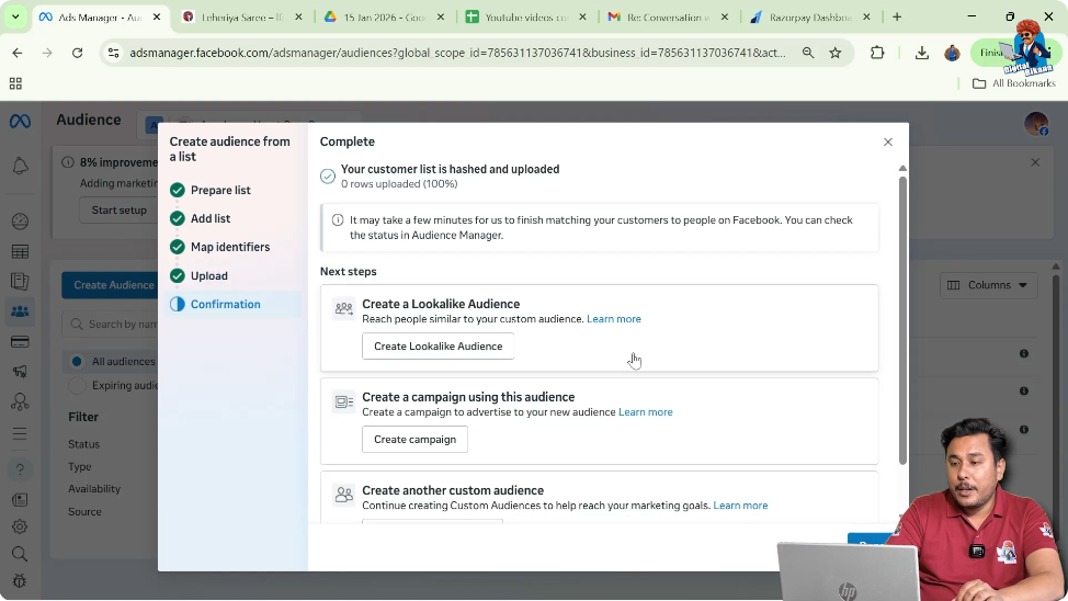 Import and create email list custom audience in Facebook Ads Manager