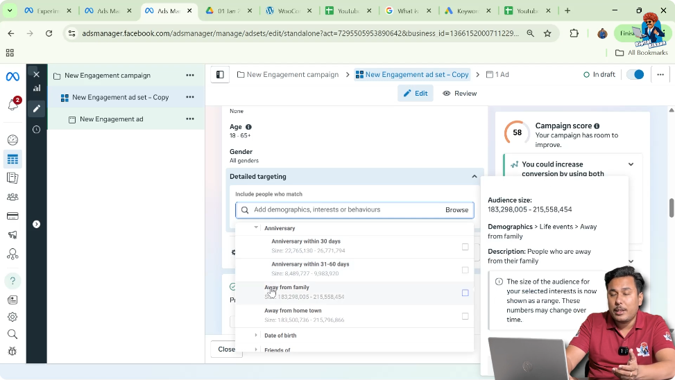 Living away from family life event targeting in Meta Ads Manager