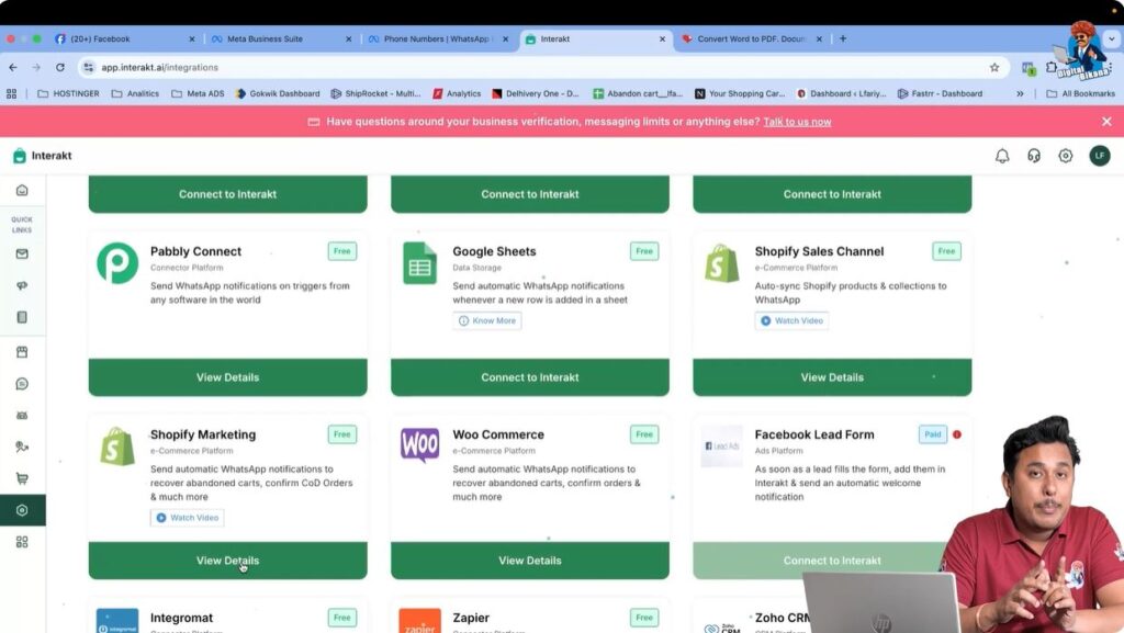 Locate Shopify Marketing integration inside Interakt integrations panel