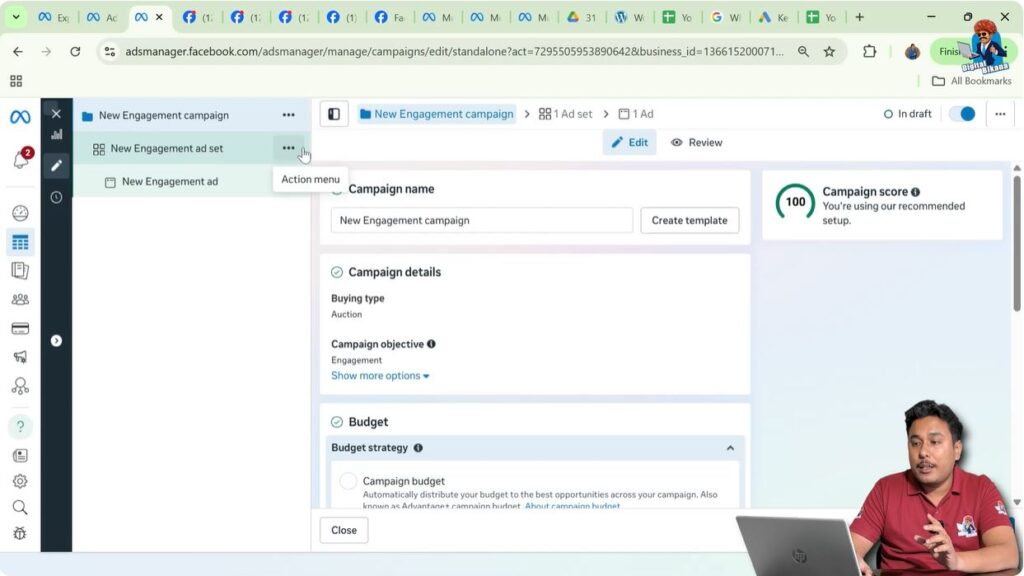 Triple dot menu visible on ad set level in Meta Ads Manager