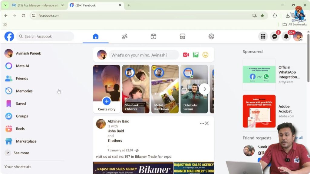 Logging into Facebook account to access Ads Manager