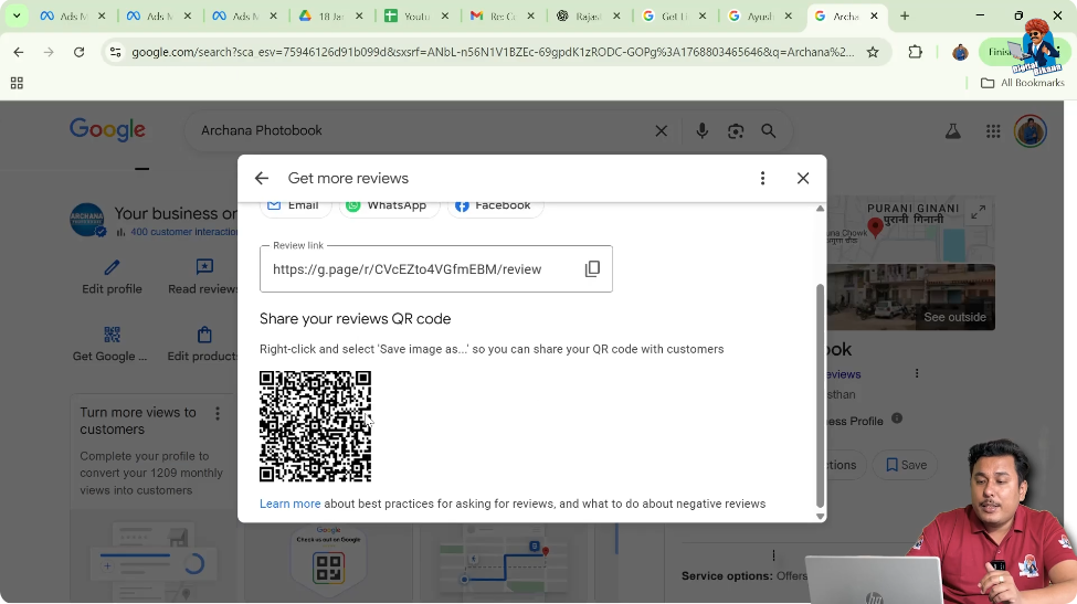 Enabling bookings and using review QR code in Google My Business profile