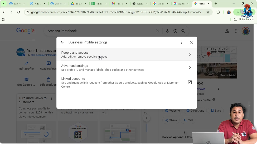 Managing user access, profile ID, and settings in Google My Business profile