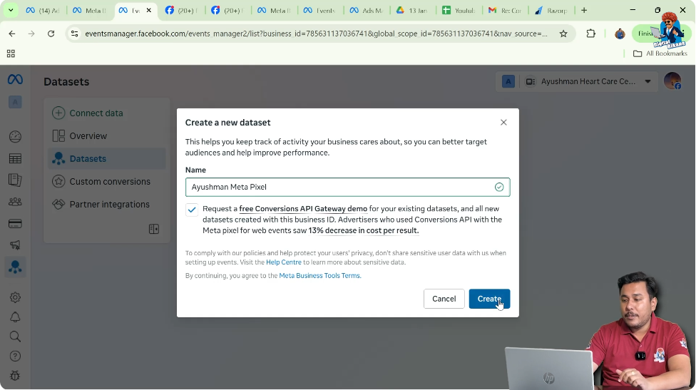 Enter Meta Pixel name while generating pixel code in Events Manager
