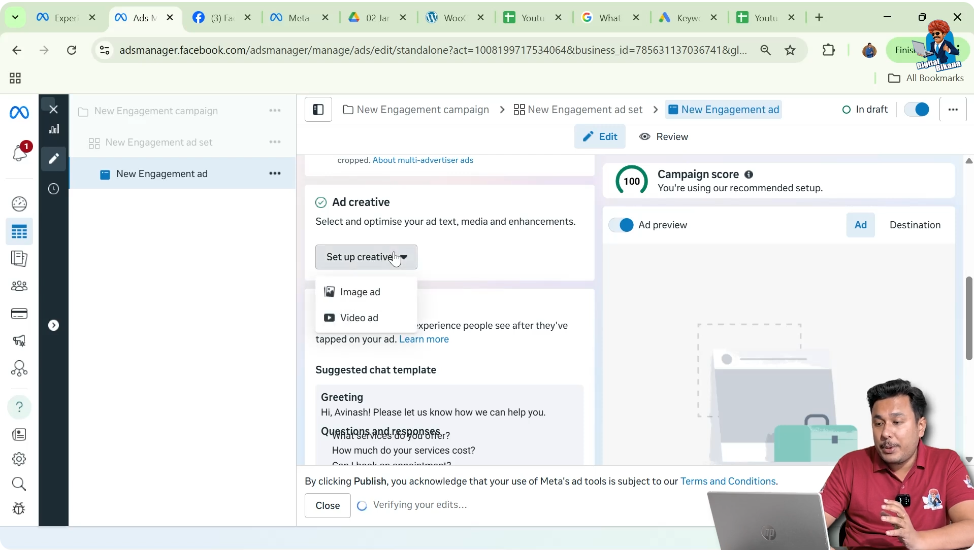 Set up creative option at ad creative level in Meta Ads Manager