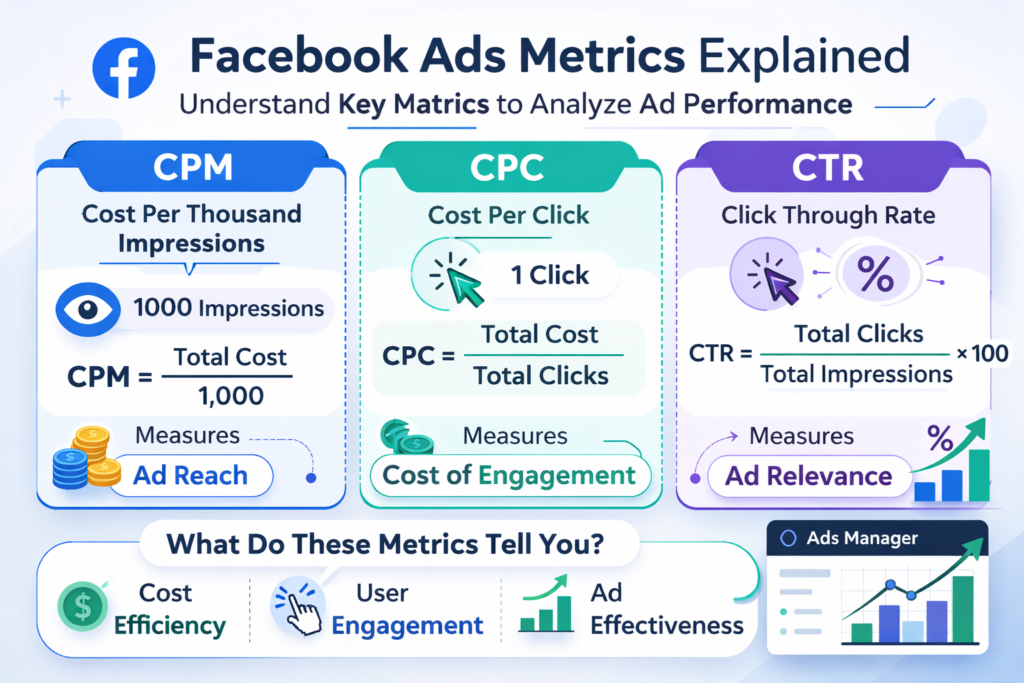 Overview of CPM CPC and CTR metrics in Facebook Ads Manager
