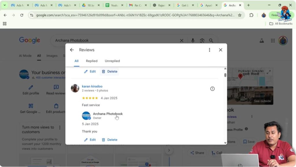 Reading and replying to customer reviews in Google My Business dashboard