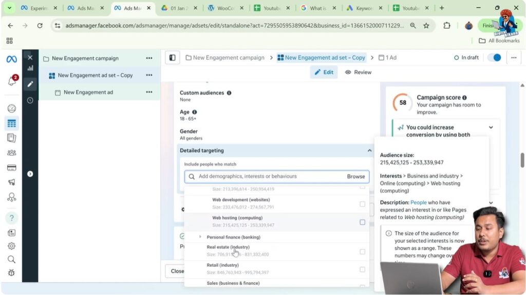 Real estate retail and small business interest targeting in Meta Ads Manager