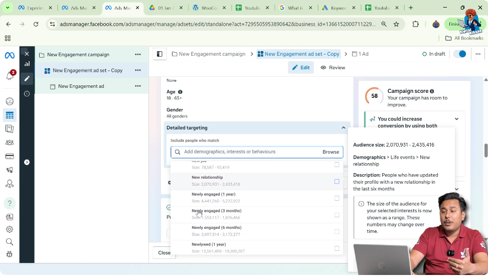 Relationship status and newly engaged targeting in Meta Ads Manager