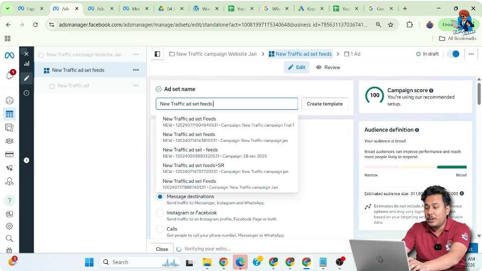 Renaming ad set for website traffic ads in Facebook Ads Manager