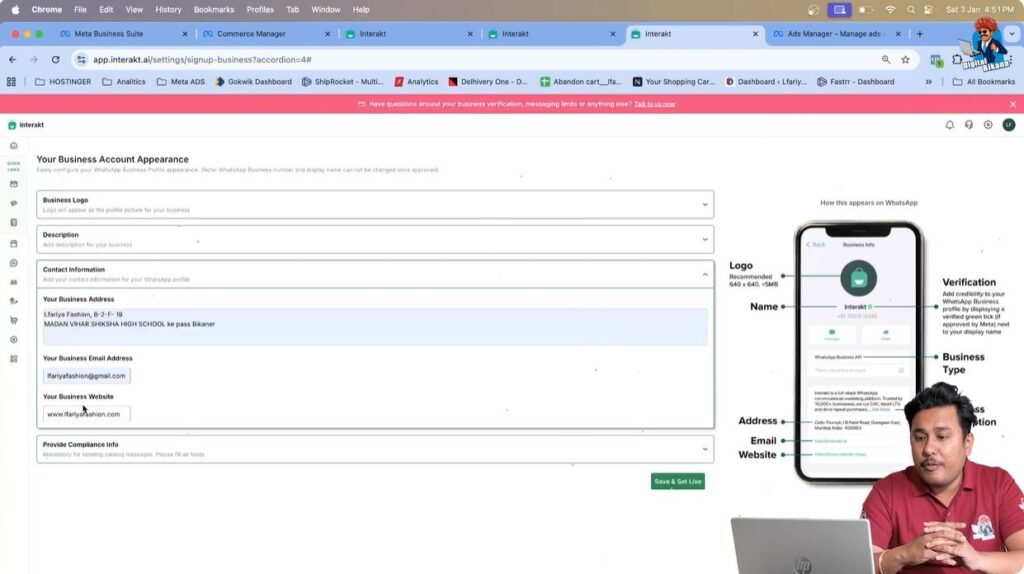Saving compliance information in WhatsApp Business API using Interakt platform
