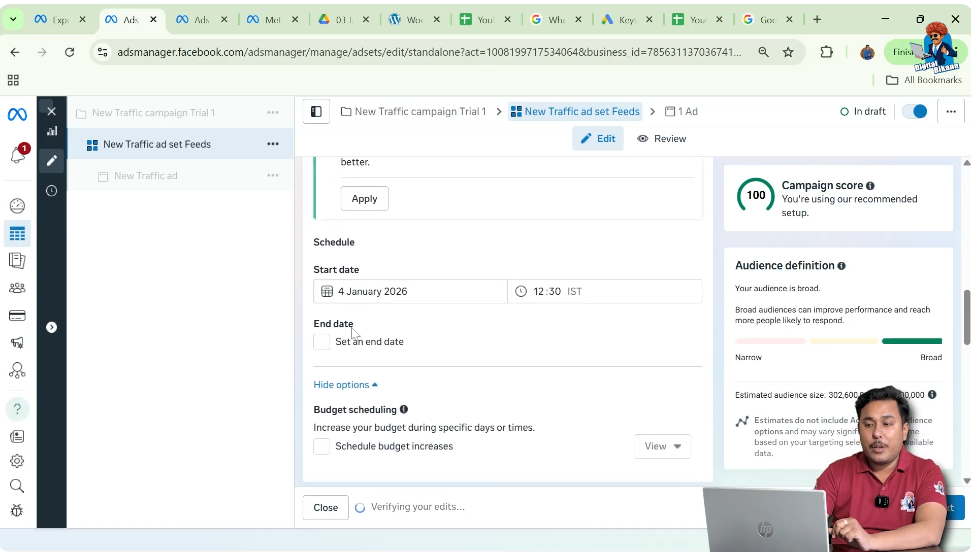 Setting start date and end date for call ads in Meta Ads Manager