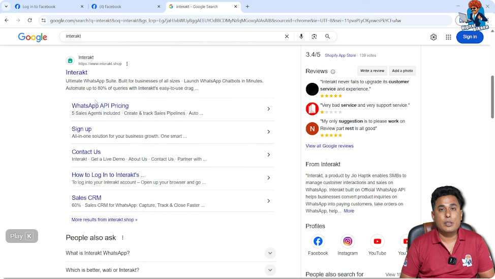 Searching Interakt on Google to begin WhatsApp API setup