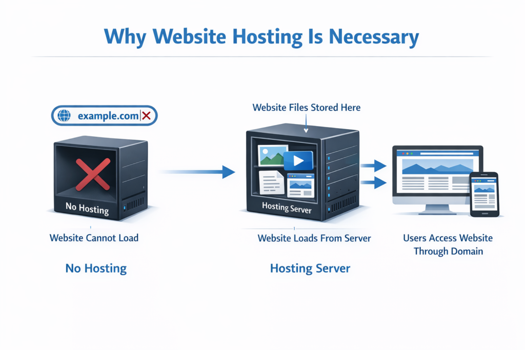Website data stored on server to make domain accessible online