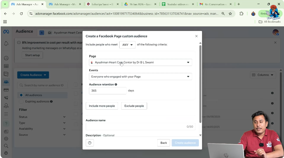 Choosing correct Facebook page to create page likes custom audience