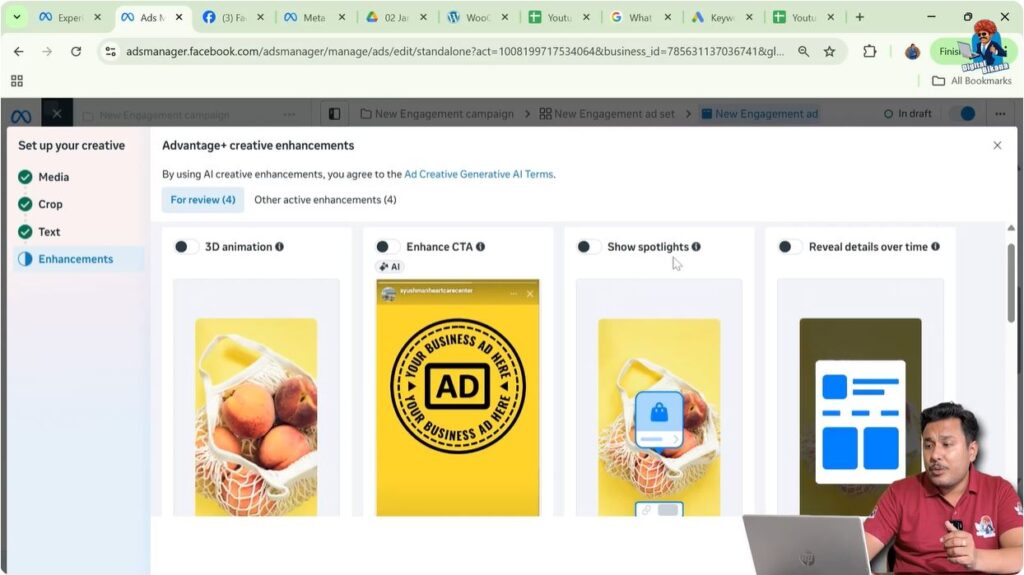 Spotlight icon effect applied using Advantage+ Creative in Meta Ads
