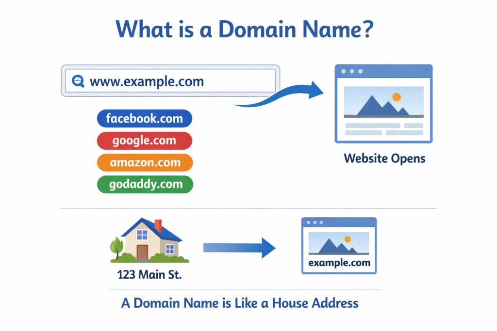Typing domain name in browser URL bar to open a website