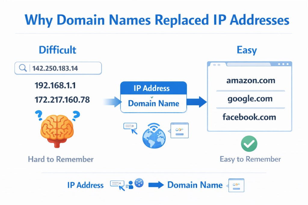 Comparison of complex IP address and simple domain name example