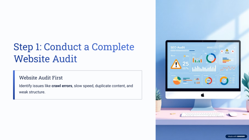 website SEO audit process technical analysis and error fixing