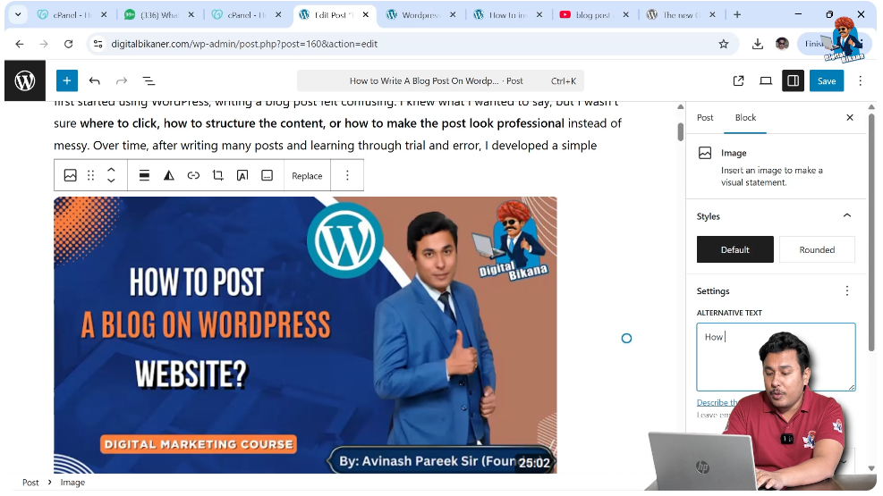 Alternative text option for image SEO in WordPress editor