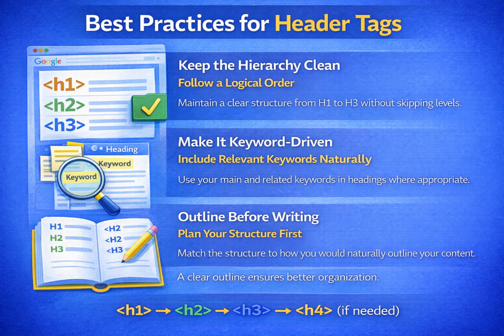 Checklist for proper header tag hierarchy in SEO