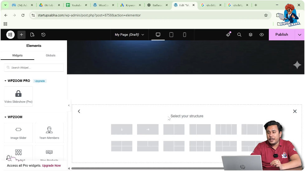 Different Flexbox container structures in Elementor layout options

