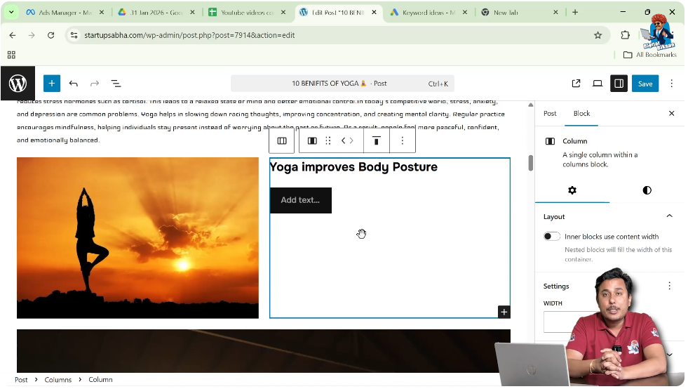 Editing and customizing content inside WordPress column block